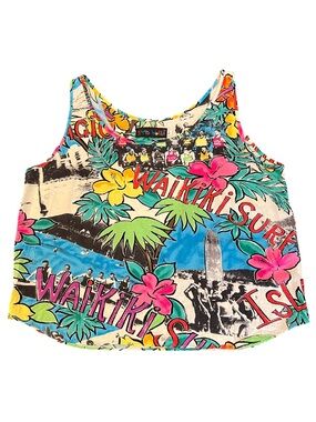 Rare Jams World Waikiki Surf Island Magic Life Guards Floral Tank Top Large